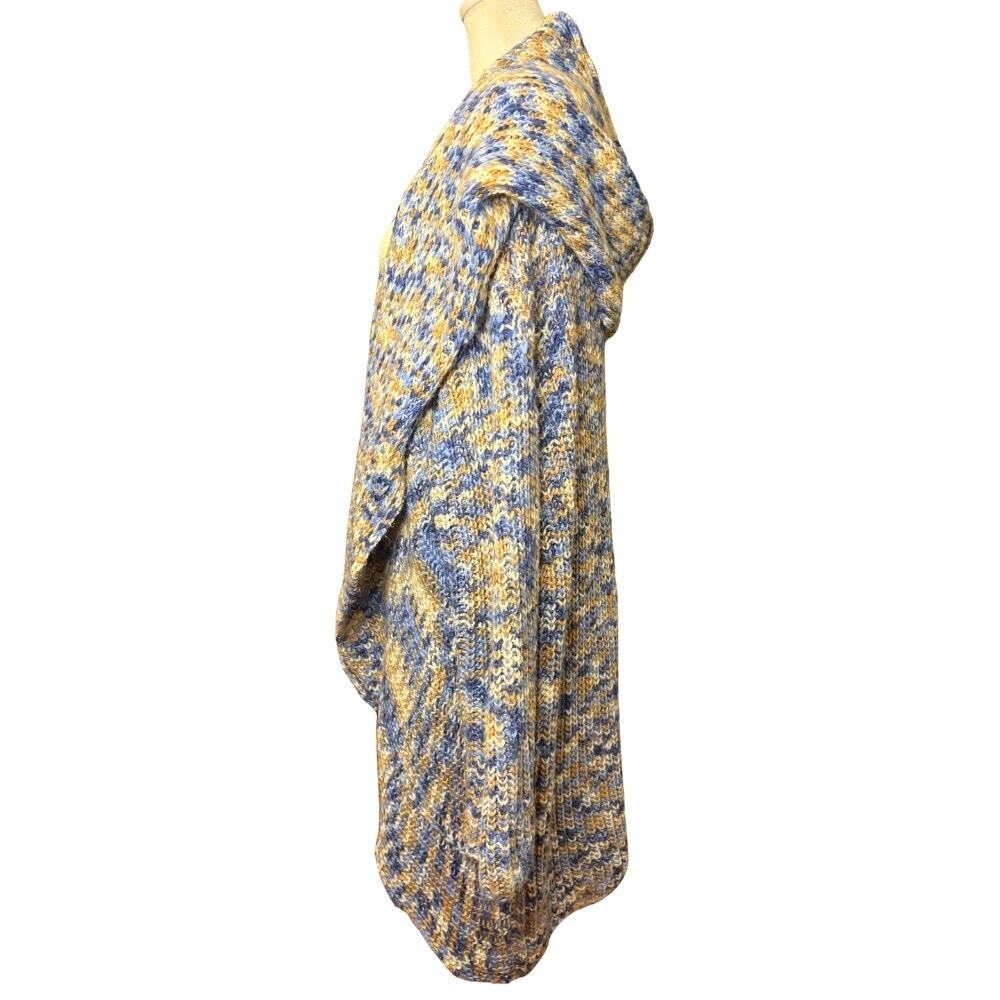 Anthropologie Moth Hooded Waterfall Cardigan Blue Tan Marled XL - Picture 2 of 8
